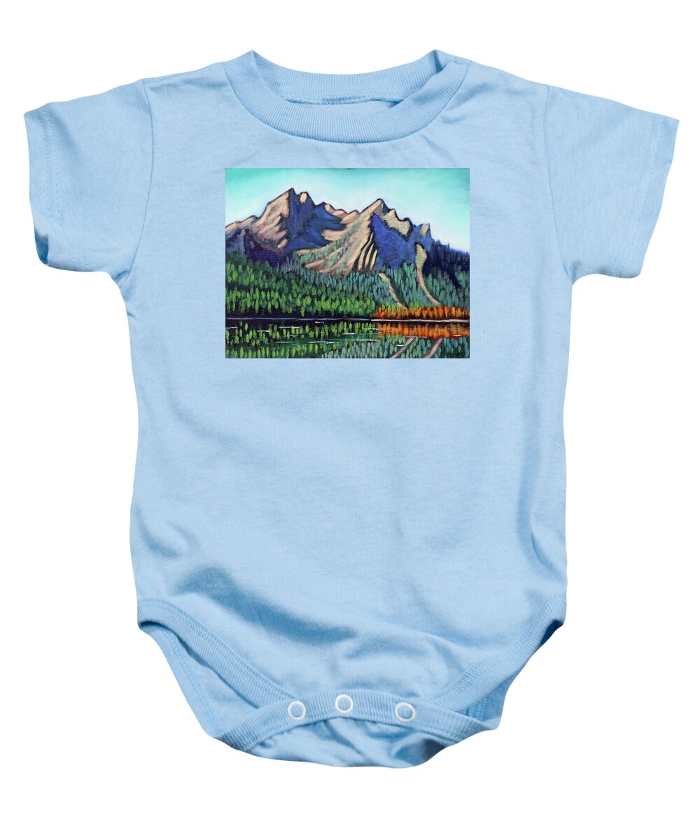 Stanley Lake Baby Onesie featuring the painting Stanley Lake by Kevin Hughes
