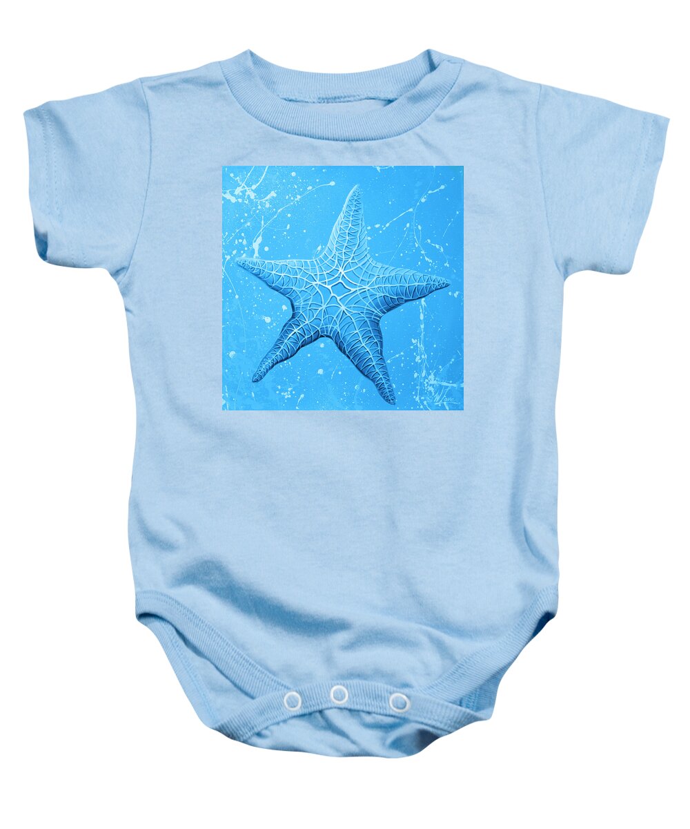 Starfish Baby Onesie featuring the painting Starfish in Blue by William Love