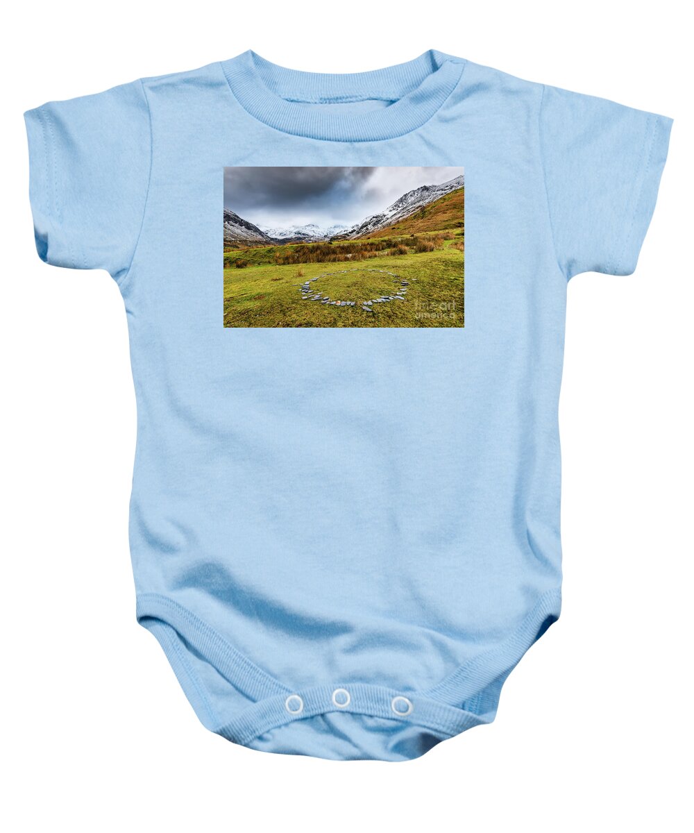 Nant Ffrancon Baby Onesie featuring the photograph Stone Circle Snowdonia by Adrian Evans