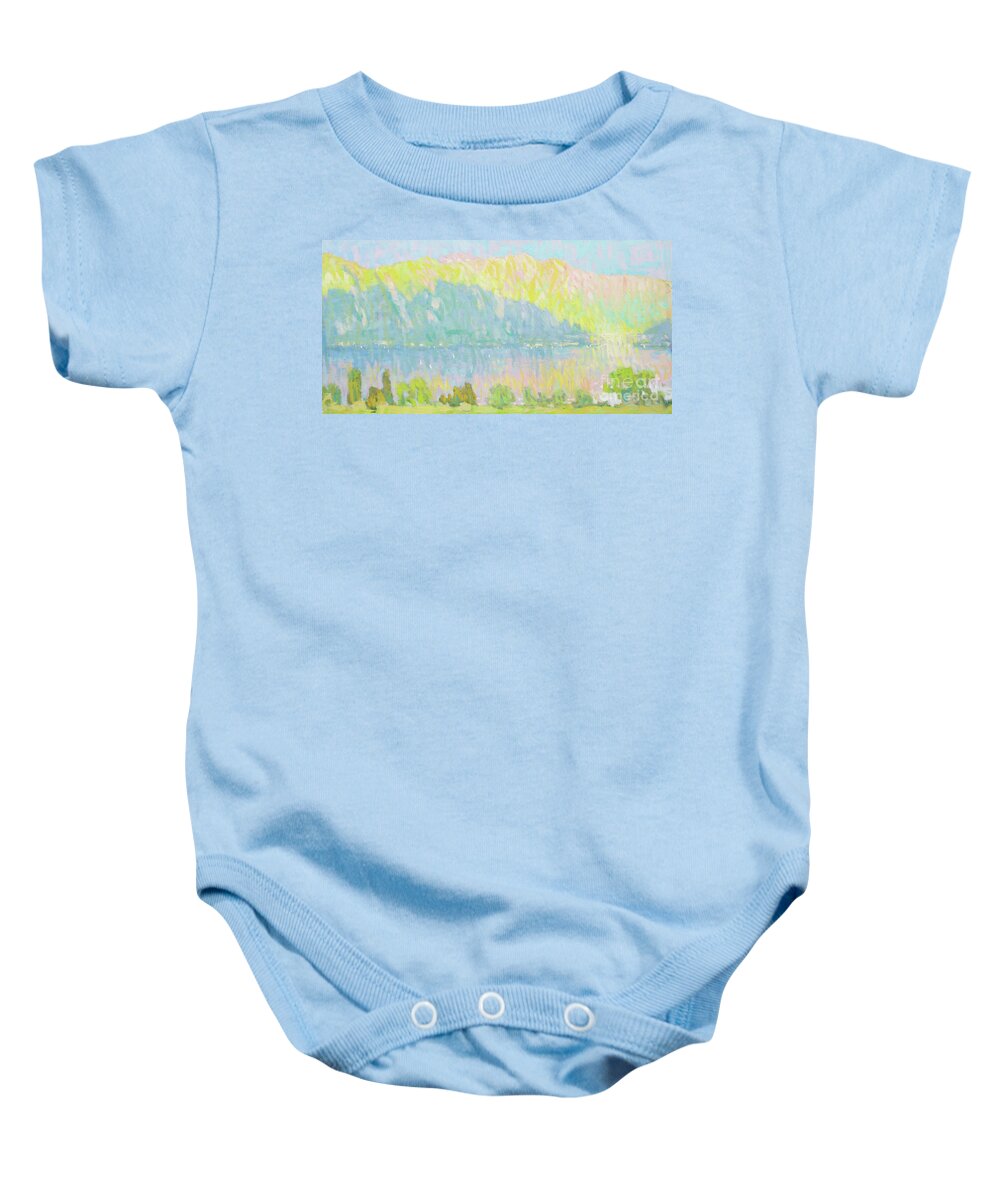 Lake Como Baby Onesie featuring the painting Sunday Regatta by Jerry Fresia