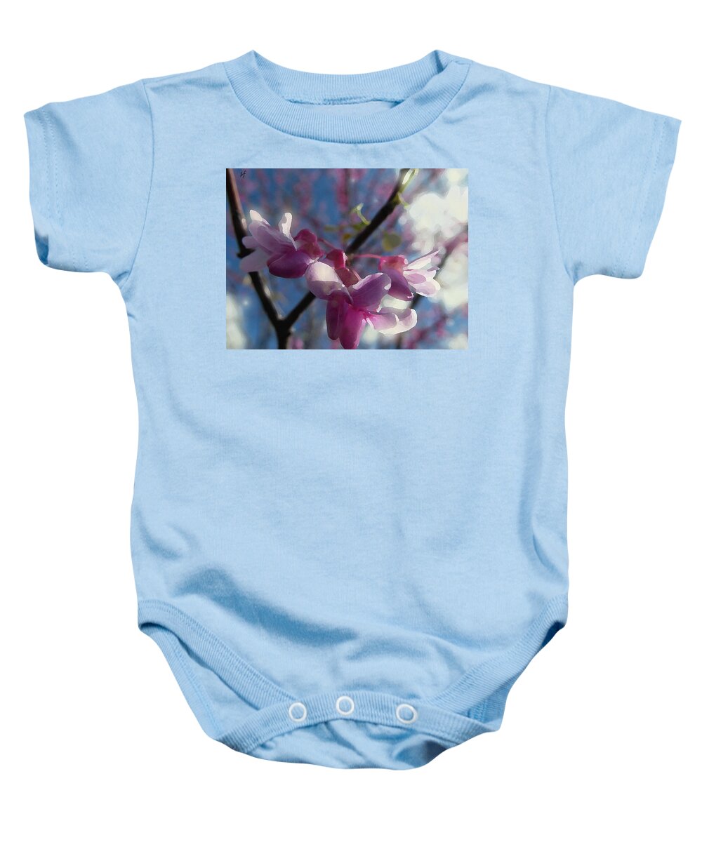 Spring Baby Onesie featuring the mixed media Sunlight on Redbuds by Shelli Fitzpatrick