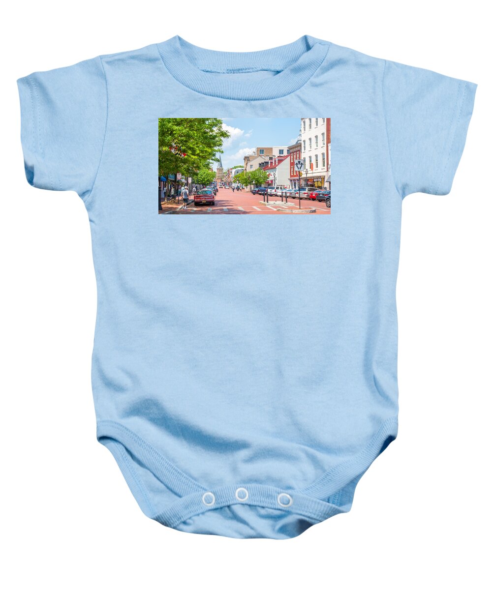 Landscape Baby Onesie featuring the photograph Sunny Day on Main by Charles Kraus
