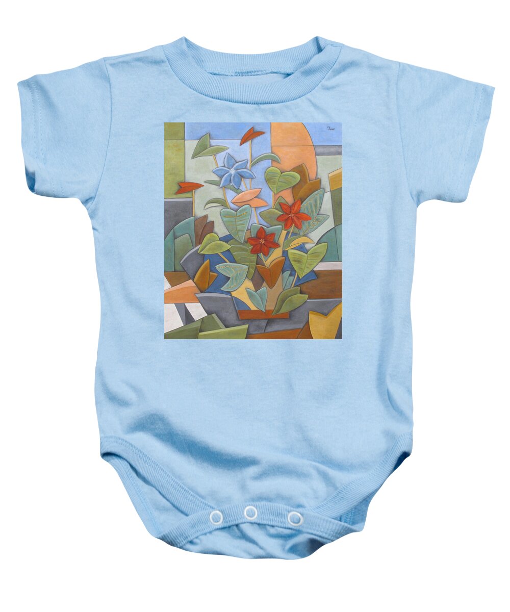 Sill Life Baby Onesie featuring the painting Sunset Flowerbed by Trish Toro