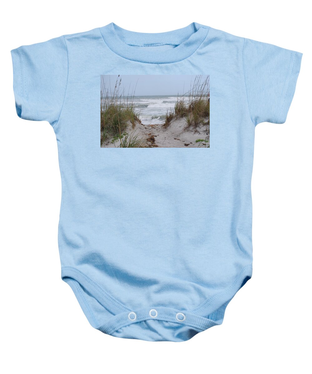 Path Baby Onesie featuring the photograph Surf's Up by Judy Hall-Folde
