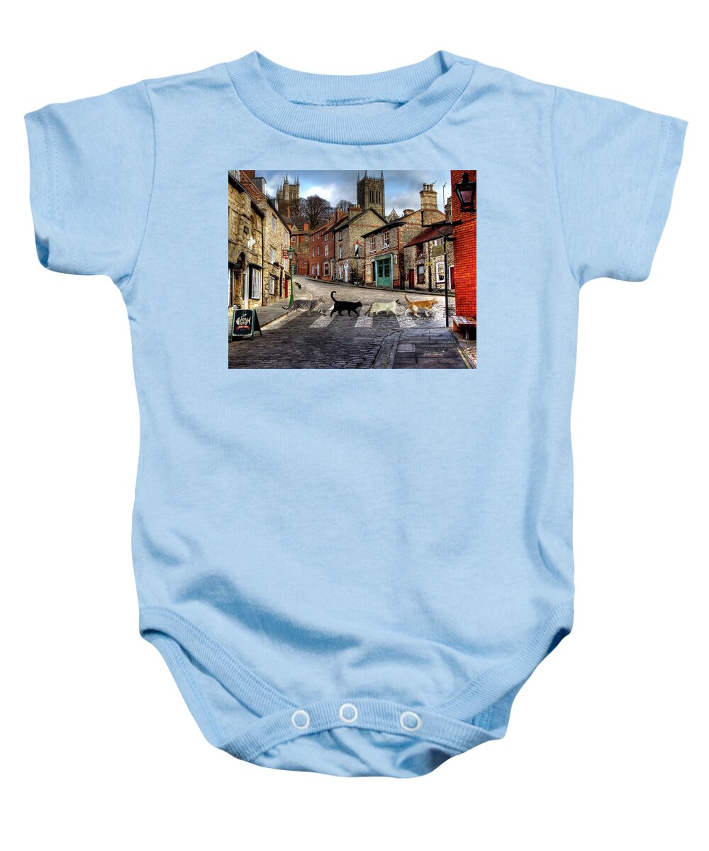 Comic Art Baby Onesie featuring the digital art Tabby Road by Torie Tiffany