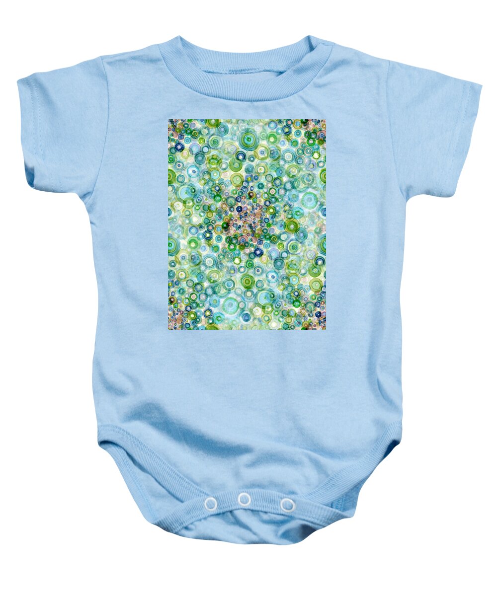 Concave Baby Onesie featuring the painting Teal And Olive Concavity by Regina Valluzzi