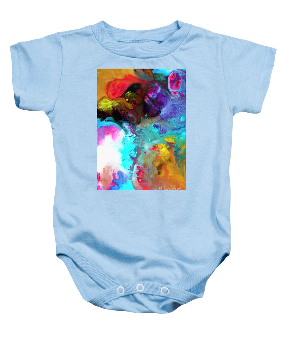 Fluid Art Baby Onesie featuring the painting The Beauty of Spring, Canvas Three by Sally Trace
