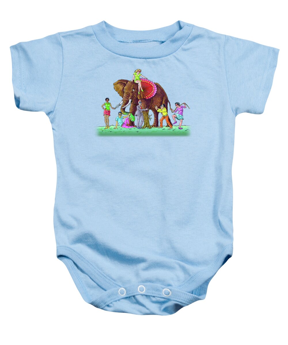 Blind Baby Onesie featuring the drawing The Blind and the Elephant by Anthony Mwangi