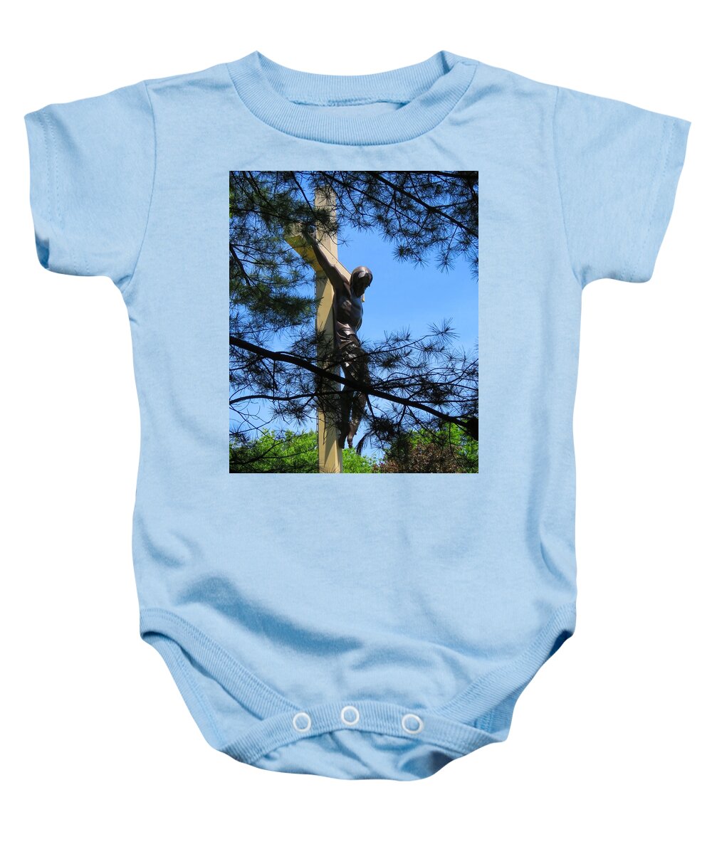 Cross Baby Onesie featuring the photograph The Cross in the Woods by Keith Stokes