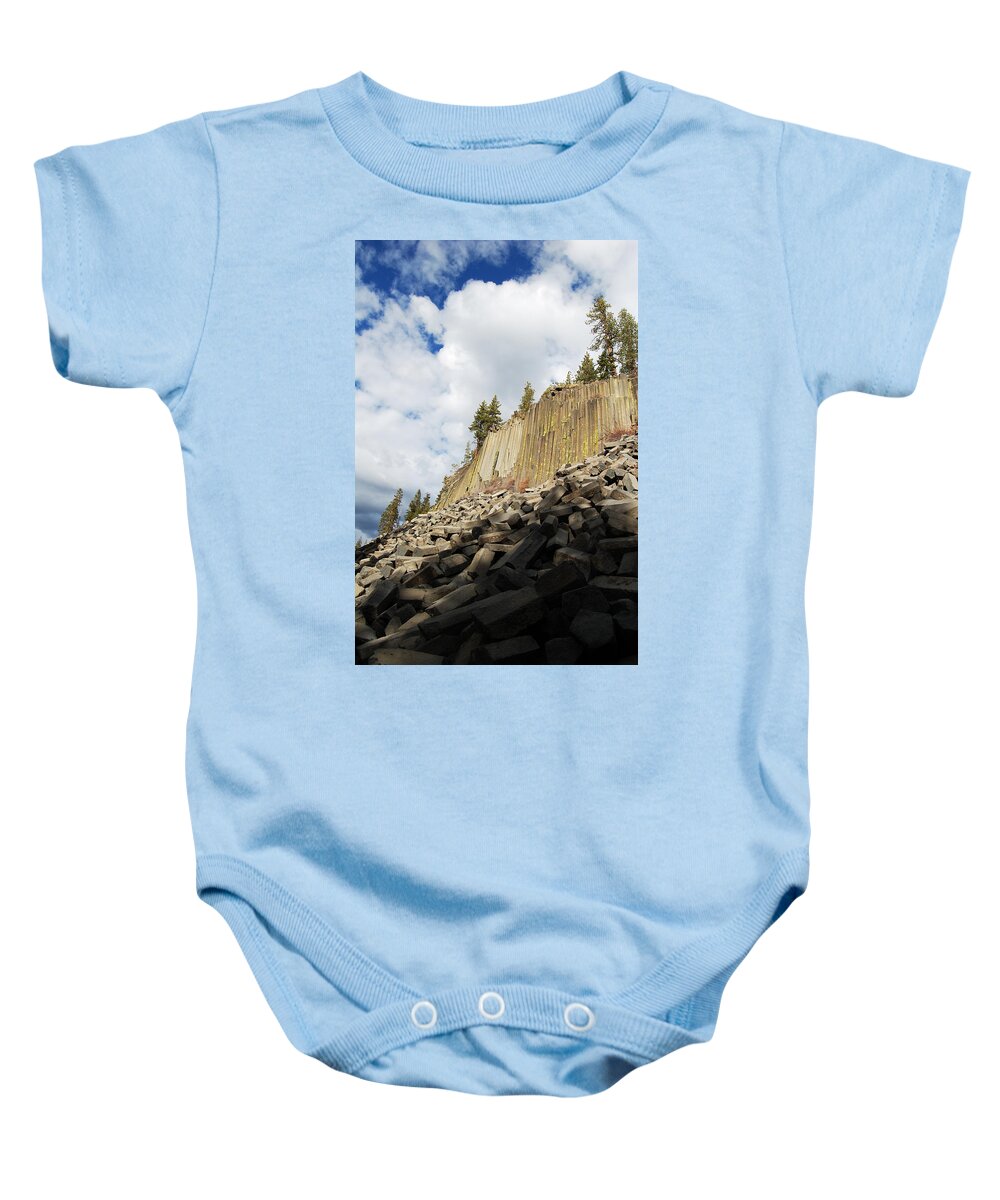 Darin Volpe Nature Baby Onesie featuring the photograph The Devil's Postpile -- Basalt Formations at Devils Postpile National Monument, California by Darin Volpe