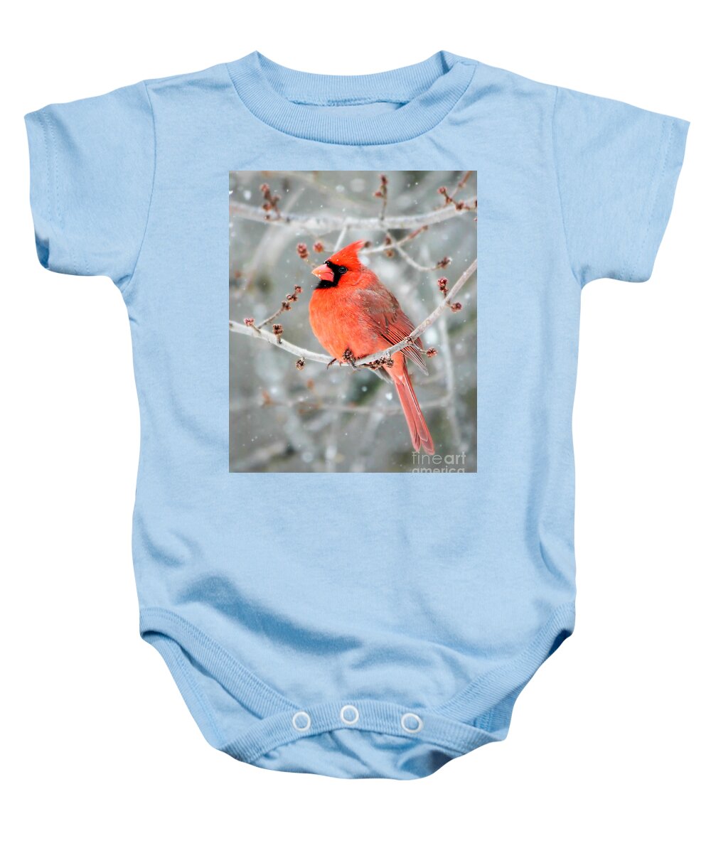 Northern Cardinal Baby Onesie featuring the photograph The Guardian by Tina LeCour