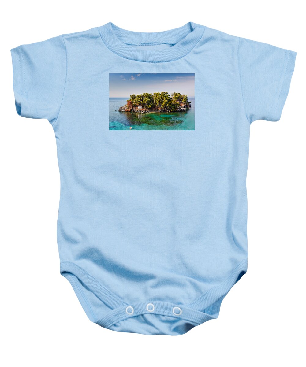 Islet Baby Onesie featuring the photograph The islet of Panagia in Parga - Greece by Constantinos Iliopoulos