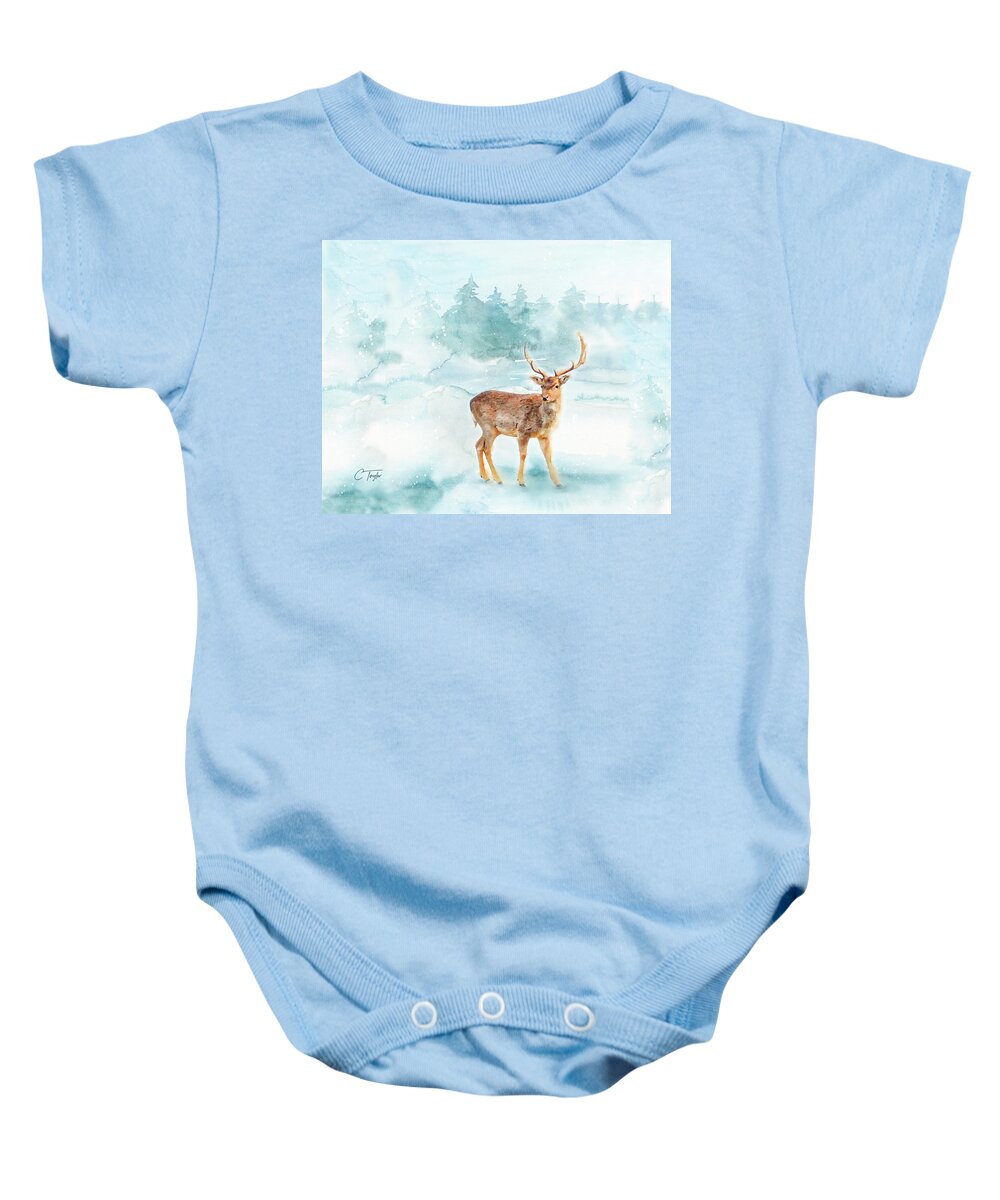 Reindeer Baby Onesie featuring the painting The Magic of Winter by Colleen Taylor