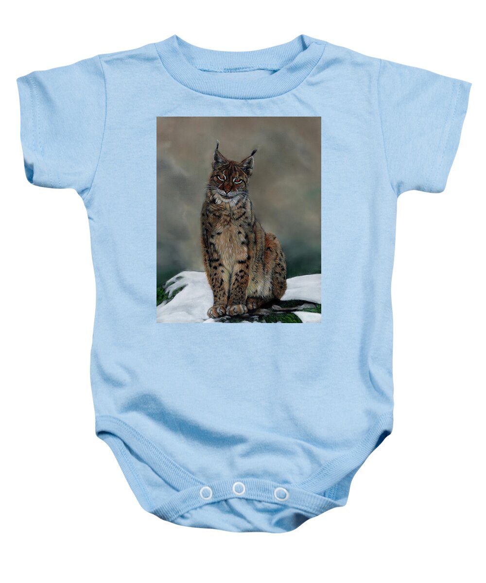 Lynx Baby Onesie featuring the painting The Missing Lynx by John Neeve