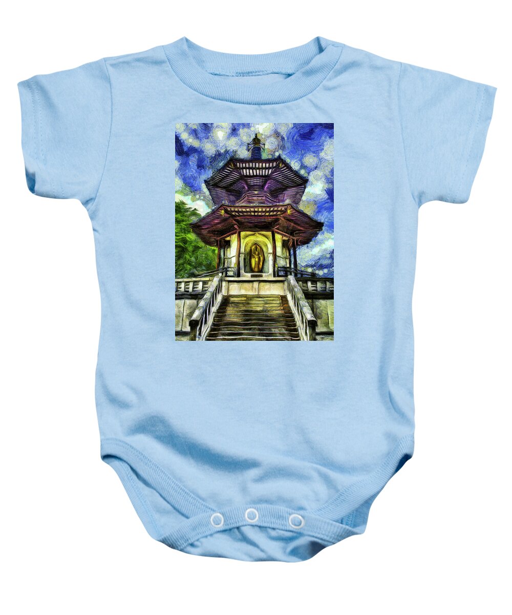 Vincent Van Gogh Baby Onesie featuring the mixed media The Pagoda Van Gogh by David Pyatt
