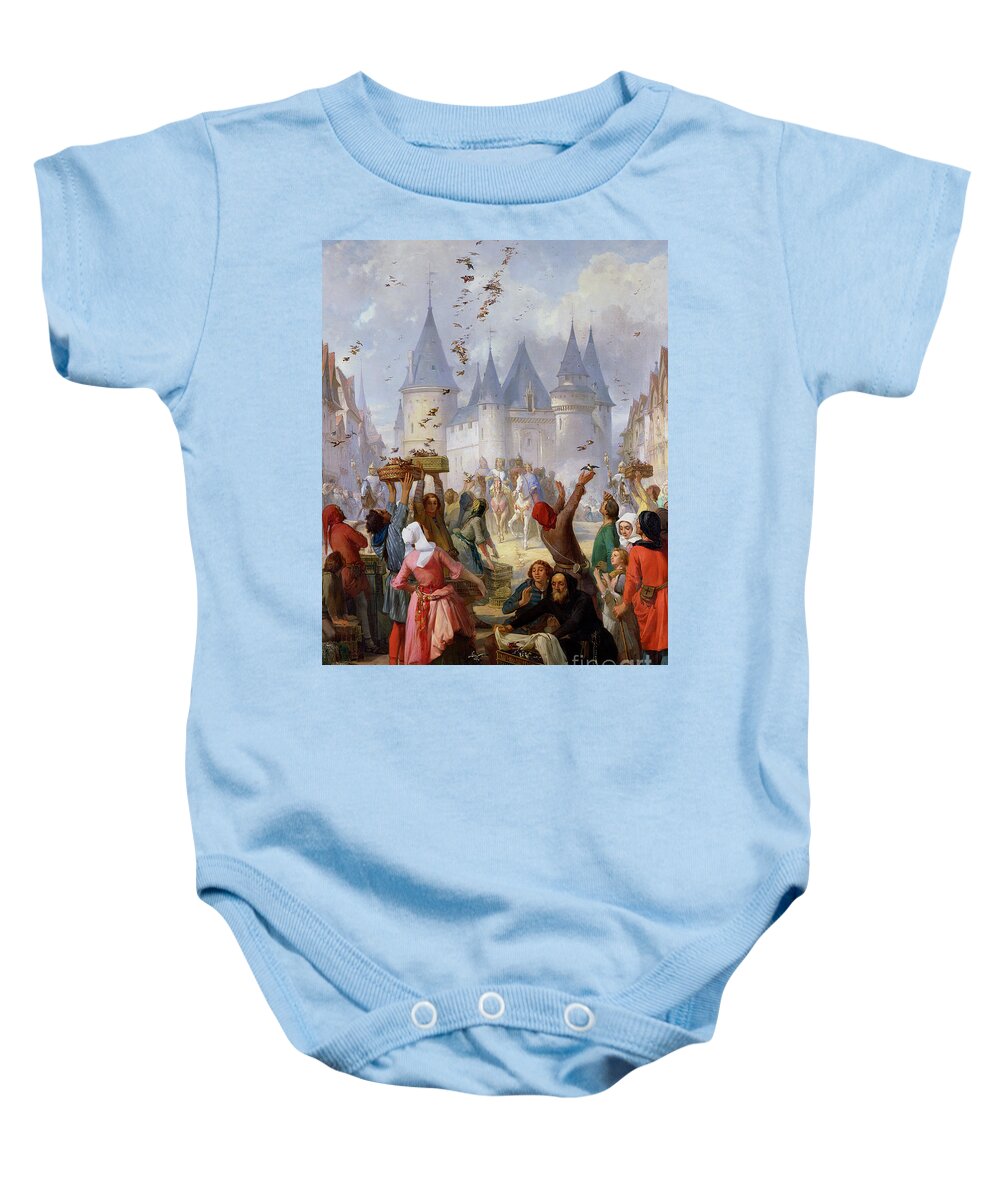 The Return Of St. Louis (1214-70) And Blanche Of Castille (1188-1252) To Notre-dame Baby Onesie featuring the painting The Return of Saint Louis Blanche of Castille to Notre Dame Paris by Pierre Charles Marquis