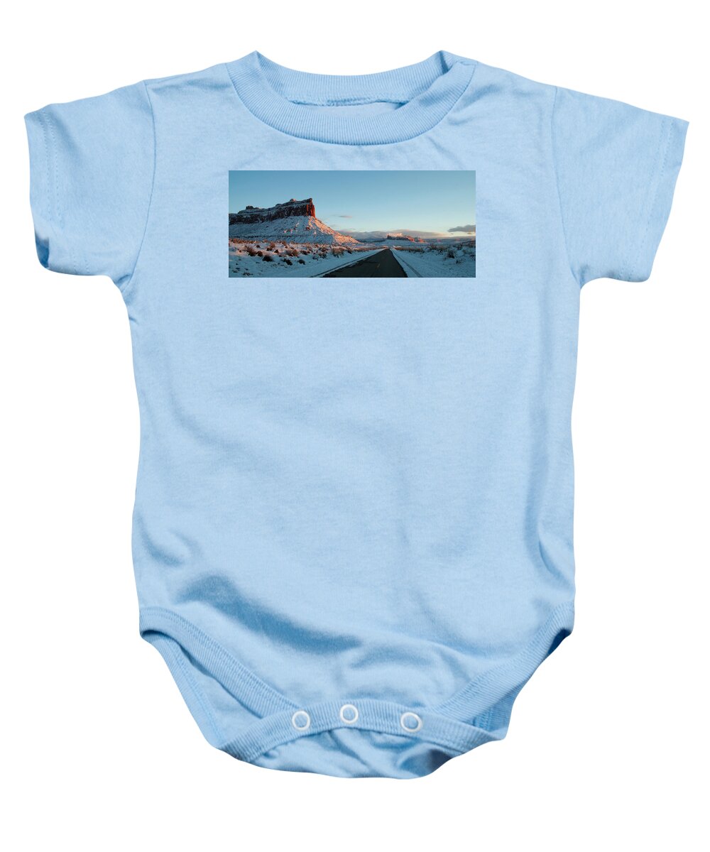 Utah Baby Onesie featuring the photograph The Road Out, at Dusk by Julia McHugh