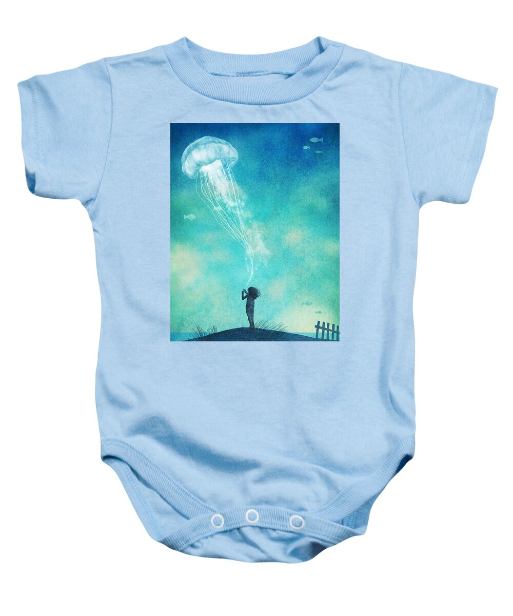 Jellyfish Baby Onesie featuring the drawing The Thing About Jellyfish by Eric Fan