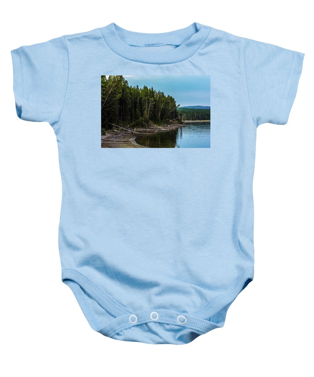Yellowstone Lake Shore Baby Onesie featuring the photograph The Yellowstone Lake Shore by Yeates Photography