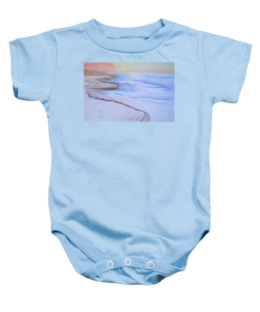 Landscape Baby Onesie featuring the drawing Tide is Out by Suzanne Udell Levinger