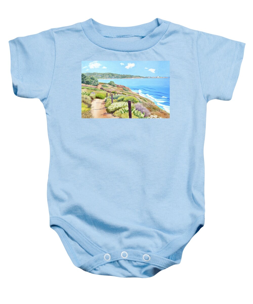 Landscape Baby Onesie featuring the painting Torrey Pines and La Jolla by Mary Helmreich