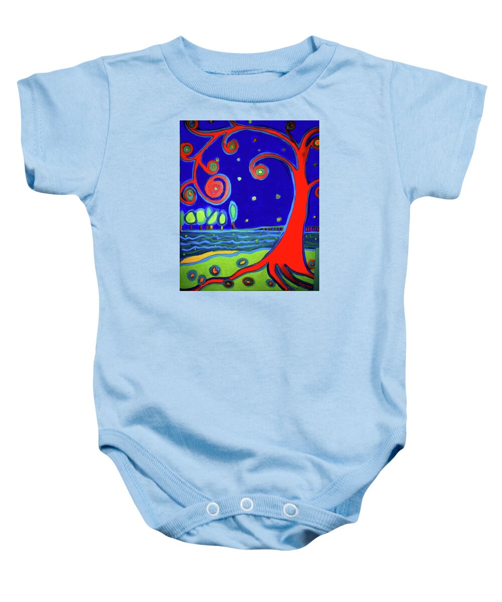 Manchester-by-the-sea Baby Onesie featuring the painting Tree of Life Manchester-by-the-sea by Debra Bretton Robinson