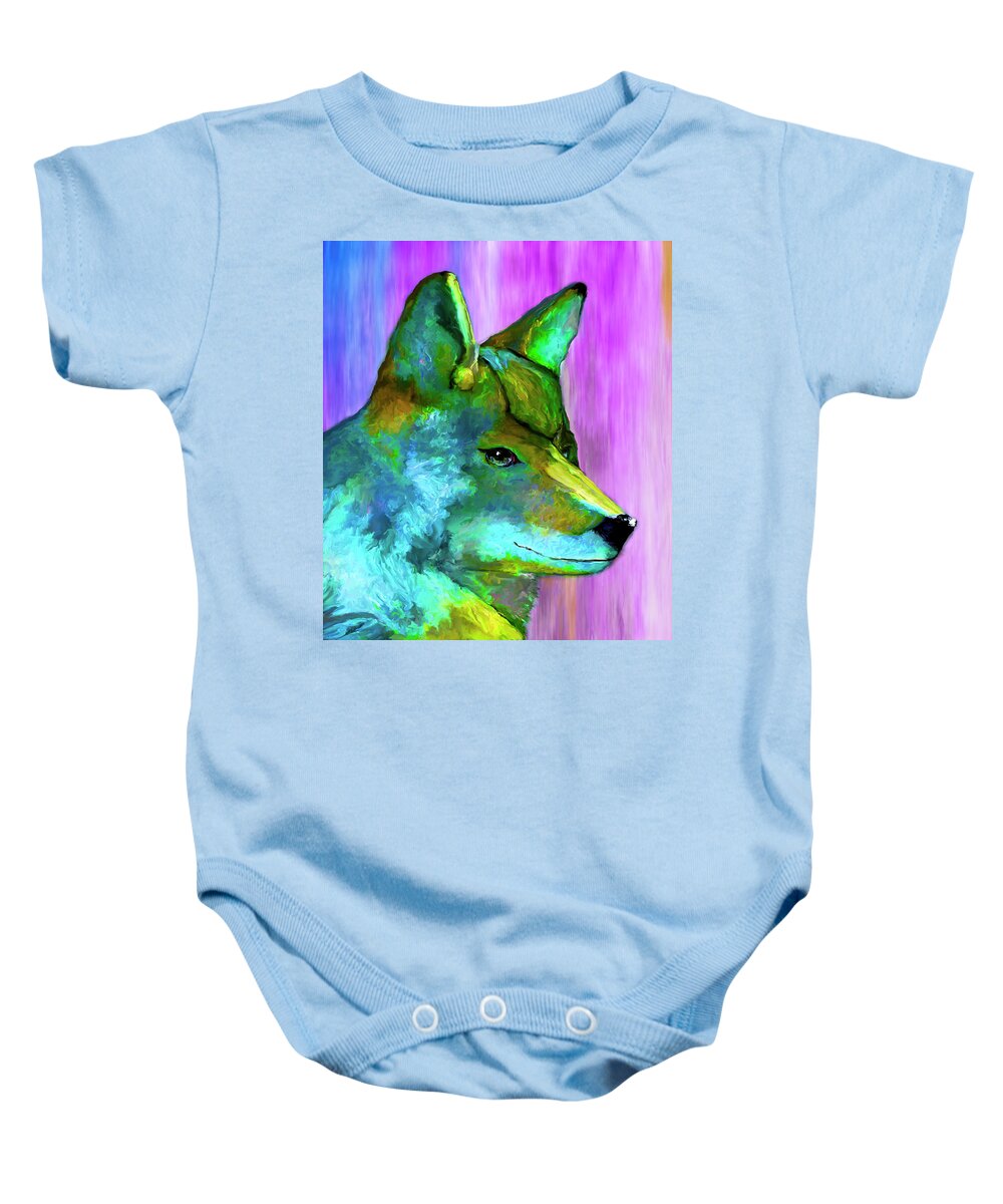 Coyote Baby Onesie featuring the painting Trickster Coyote by Rick Mosher