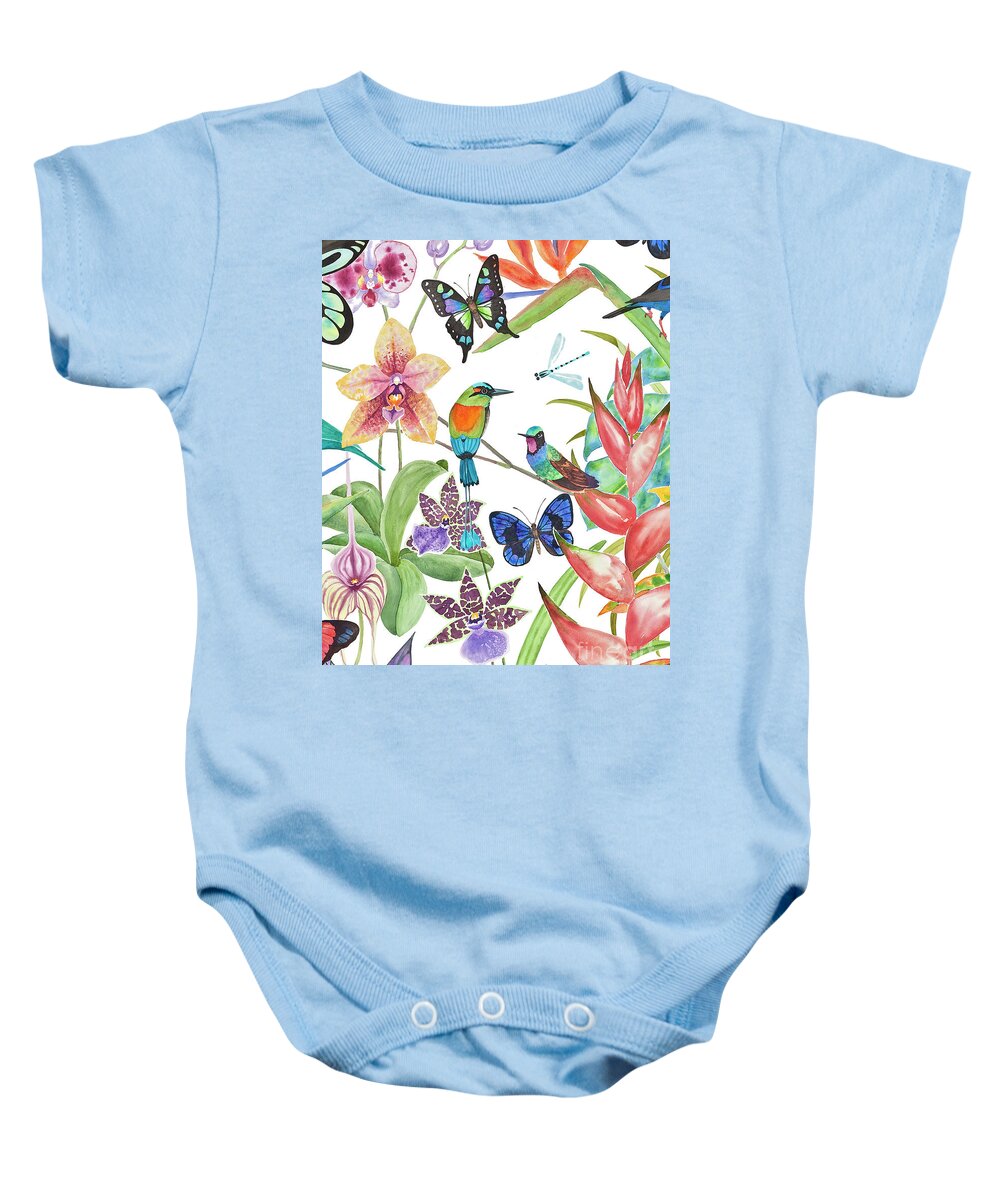 Tropical Birds Baby Onesie featuring the painting Tropical Paradise Dragonfly by Lucy Arnold