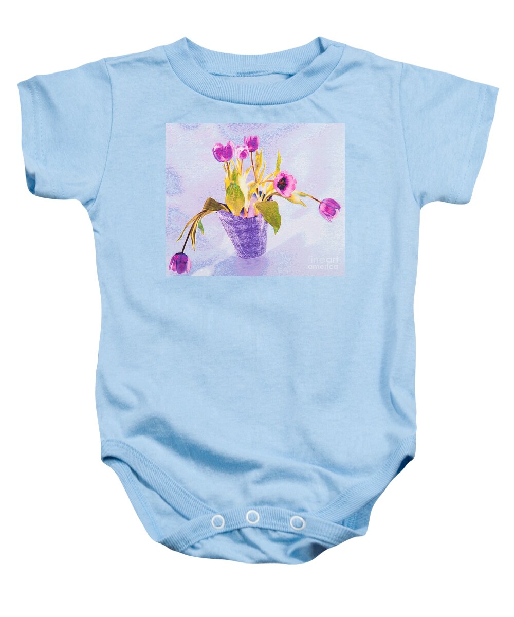 Pink Baby Onesie featuring the photograph Tulips In A Pot by Diane Macdonald