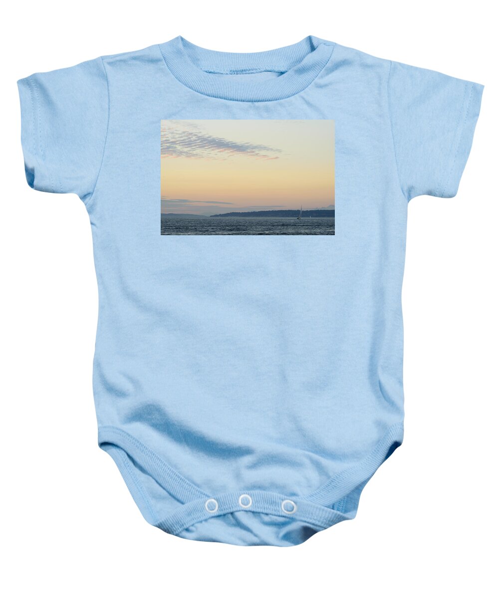 Sunset Baby Onesie featuring the digital art Twilight moment in Puget Sound by Michael Lee
