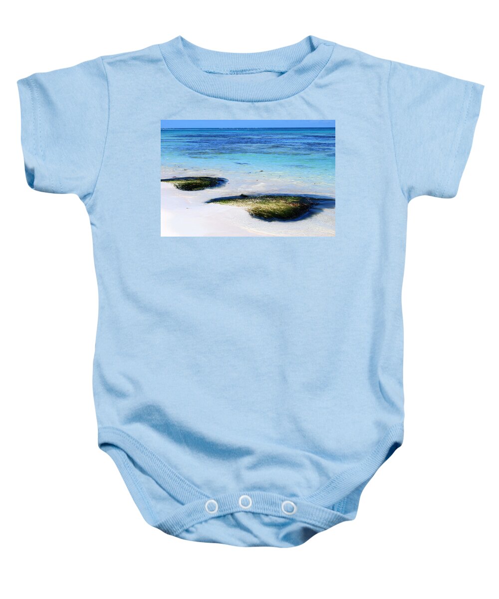  Baby Onesie featuring the photograph Two Seaweed Mounds on Punta Cana Resort Beach by Heather Kirk