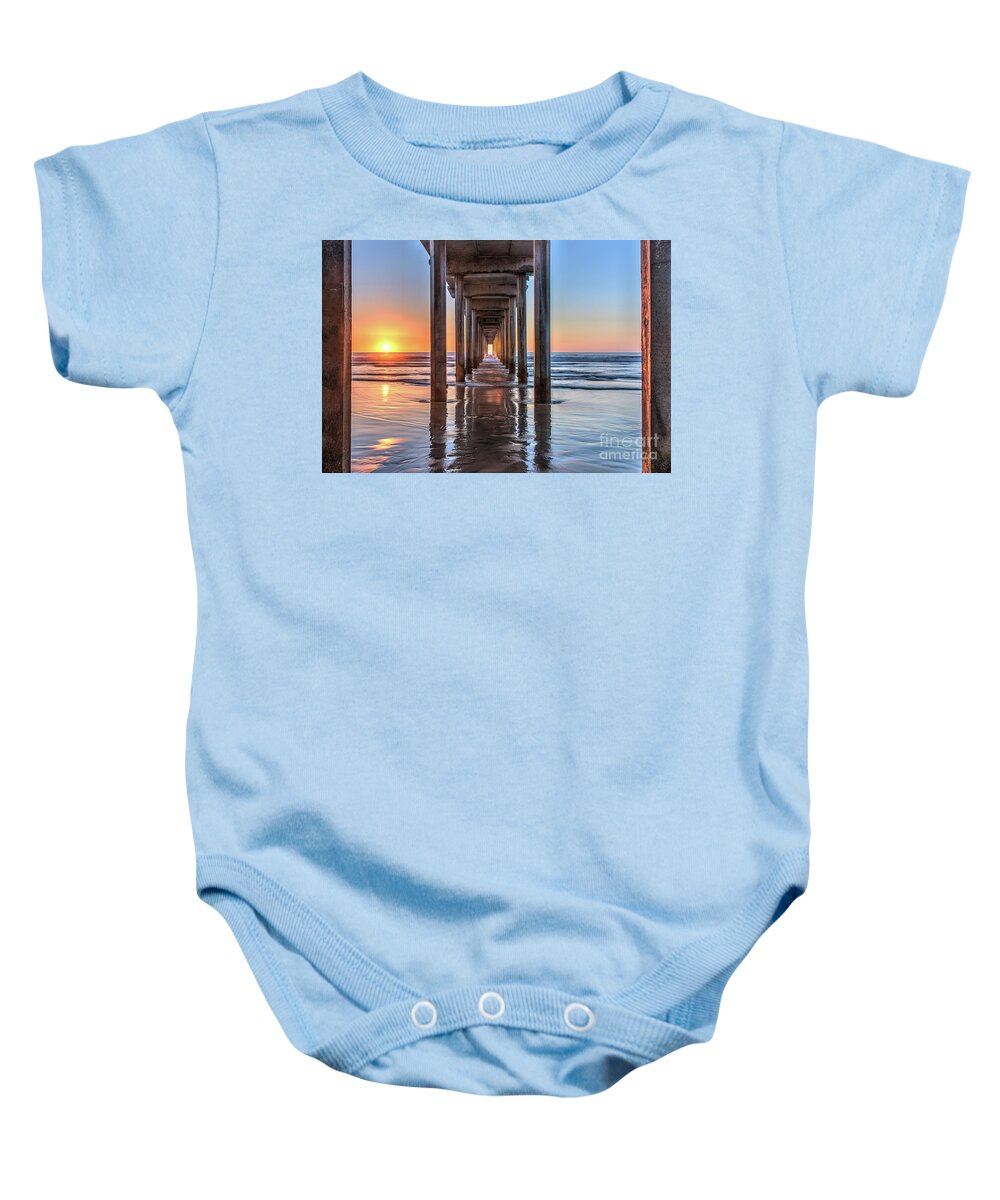 Beach Baby Onesie featuring the photograph Under Scripps Pier at Sunset by David Levin