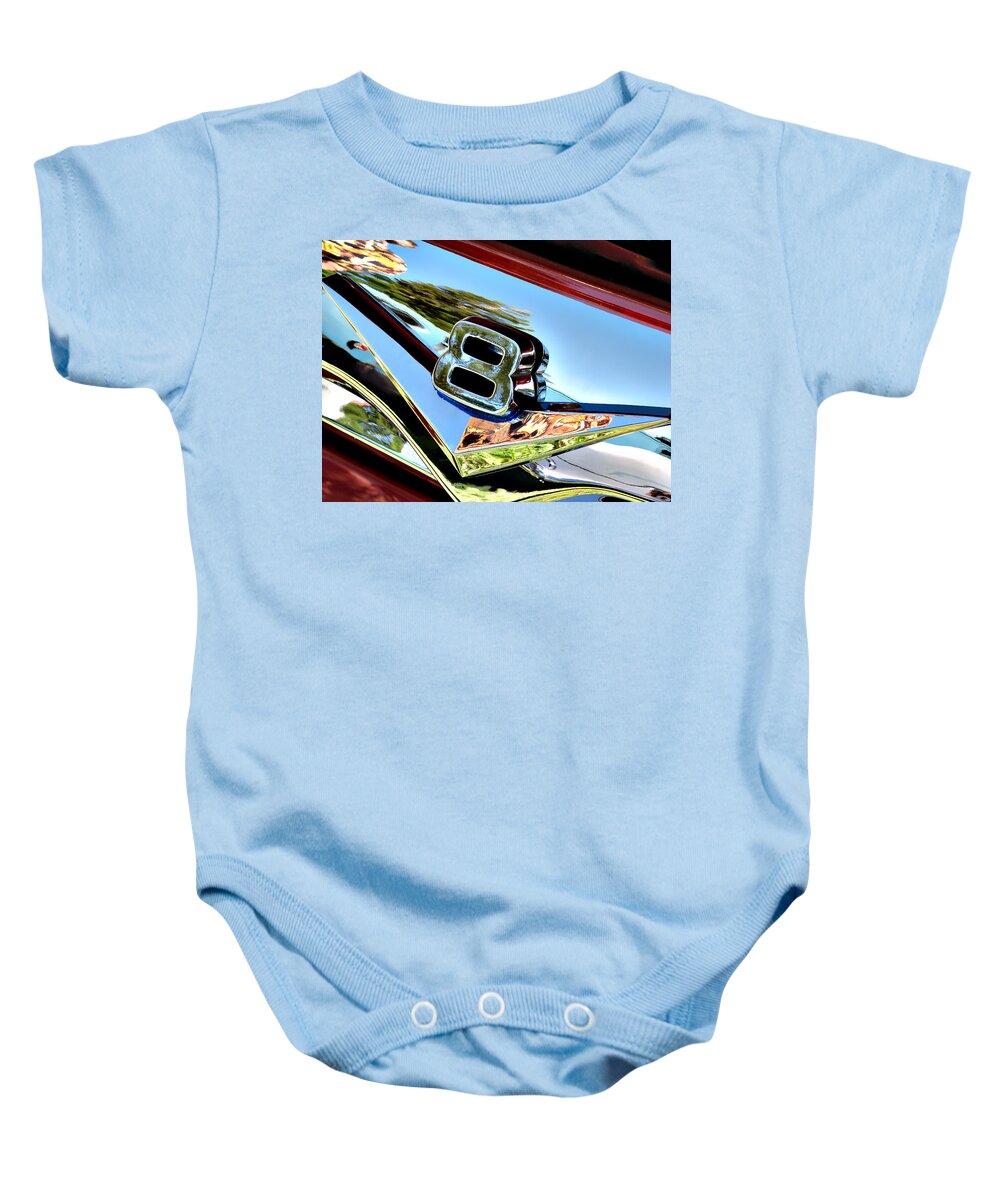 Industrial Art Baby Onesie featuring the photograph V8 -- 1956 Ford Pickup at the Paso Robles Classic Car Show by Darin Volpe