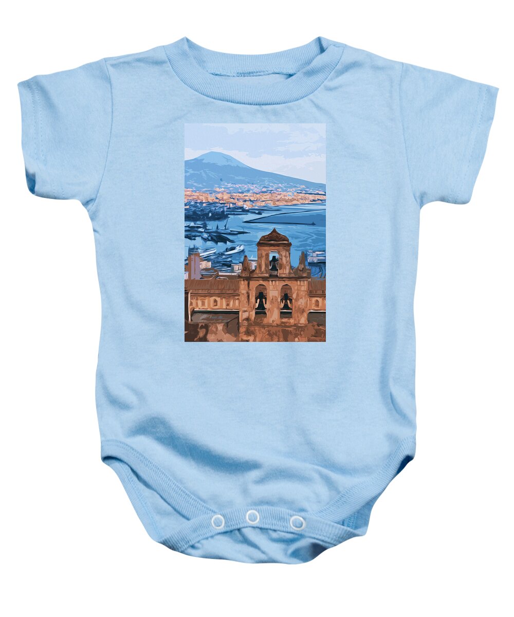 Landscape Baby Onesie featuring the painting Vesuvio, panorama from Naples by AM FineArtPrints