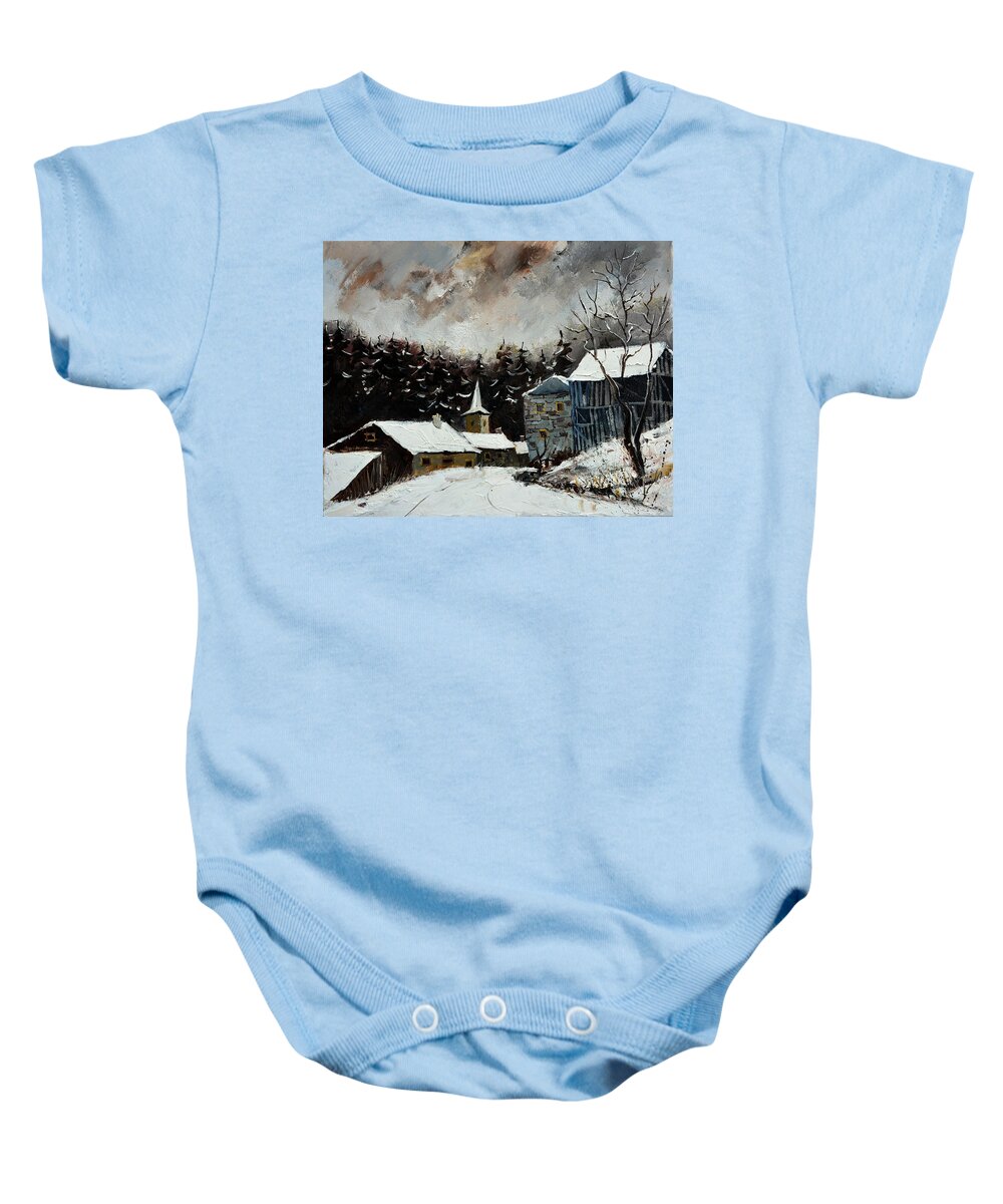 Landscape Baby Onesie featuring the painting Village Ardenne 5451 by Pol Ledent