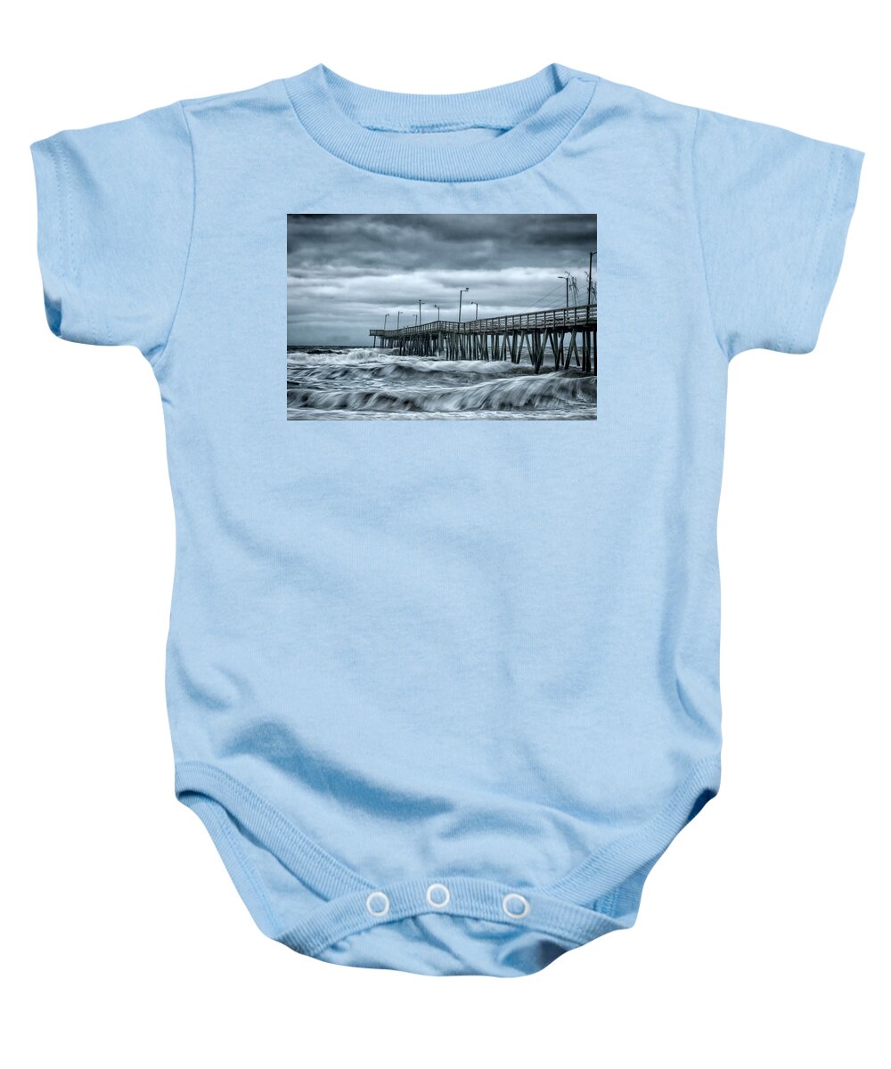 Virginia Baby Onesie featuring the photograph Virginia Beach Fishing Pier by Travis Rogers
