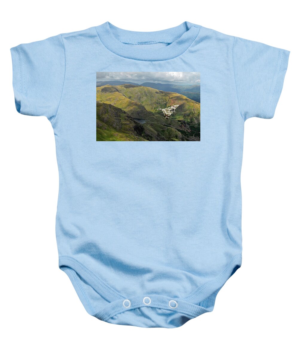 Avro Vulcan Baby Onesie featuring the photograph Vulcan low level in the Lakes by Gary Eason