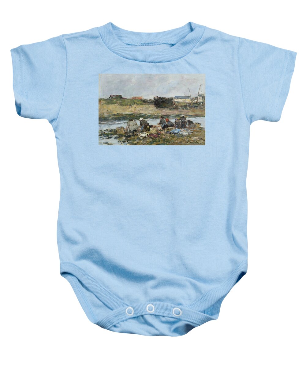 19th Century Art Baby Onesie featuring the painting Washers on the Touques near Trouville by Eugene Boudin