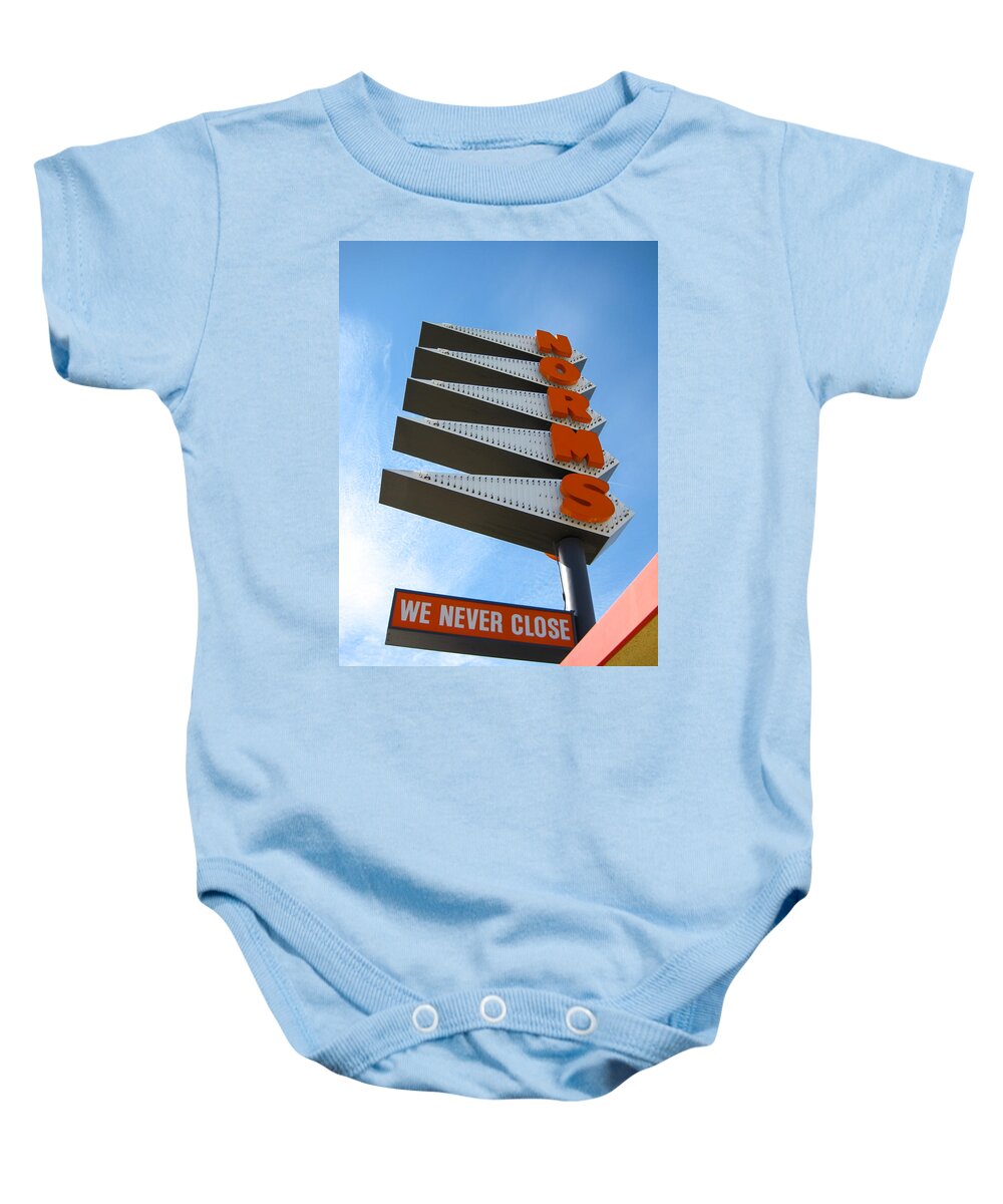 Diner Baby Onesie featuring the photograph Norms - We Never Close by Erik Burg