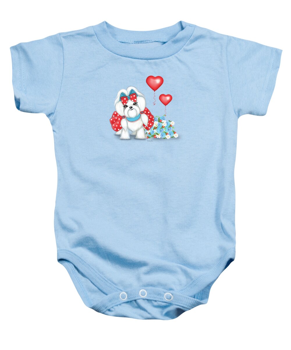 Maltese Baby Onesie featuring the painting Welcome with Love by Catia Lee