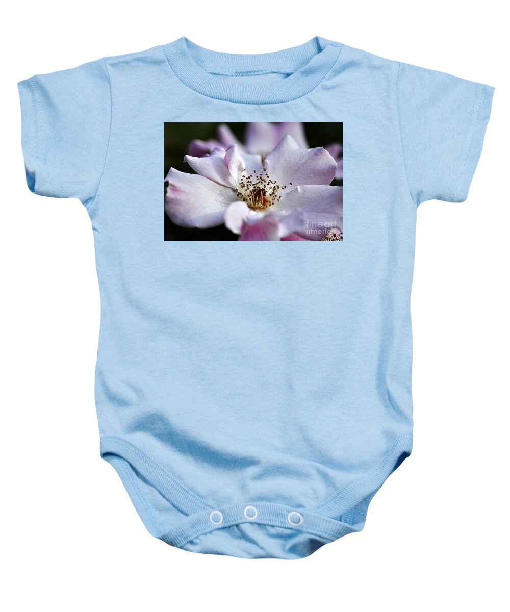 Clay Baby Onesie featuring the photograph White Rose by Clayton Bruster