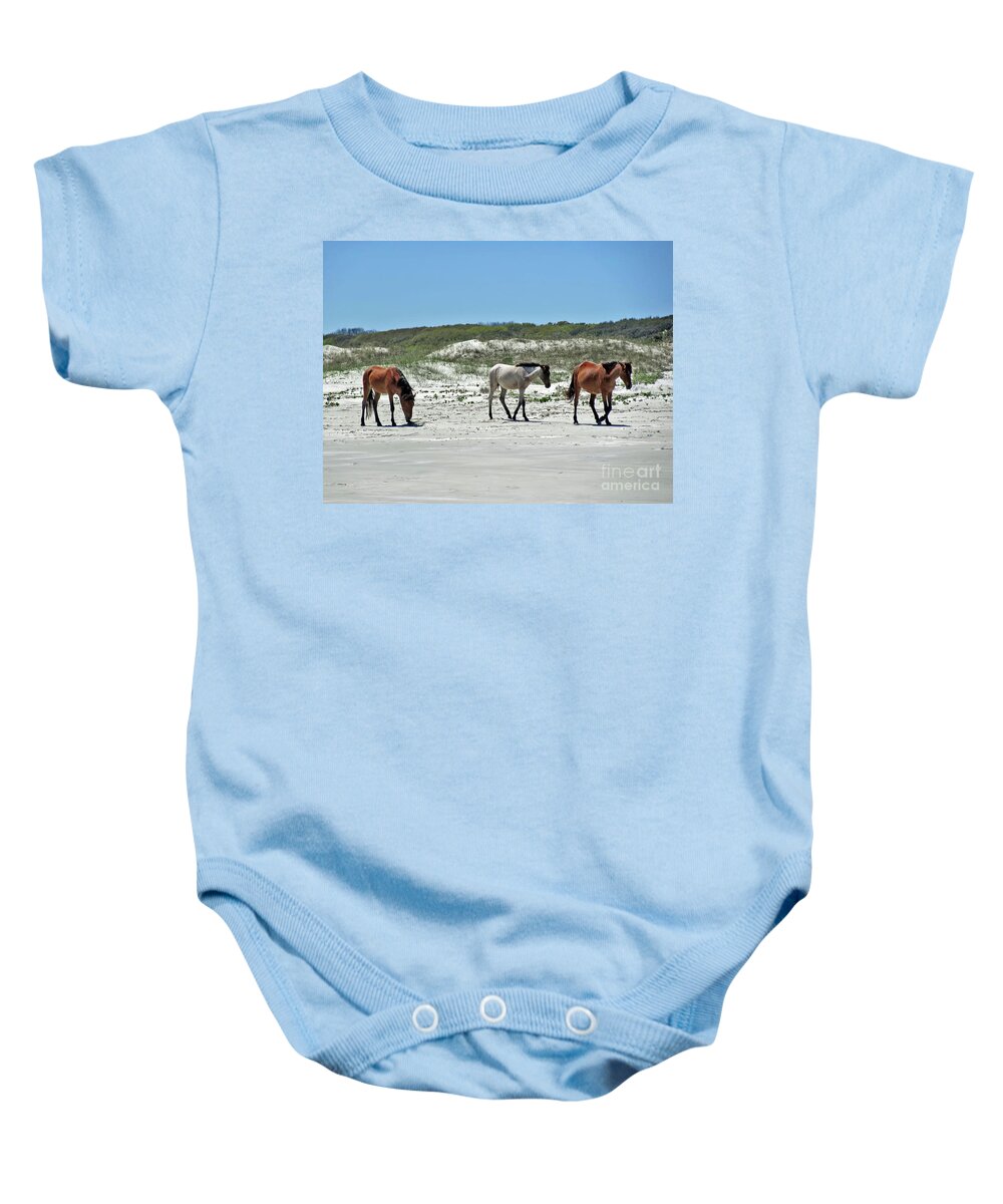 Wild Horse Baby Onesie featuring the photograph Wild Horses On The Beach by D Hackett