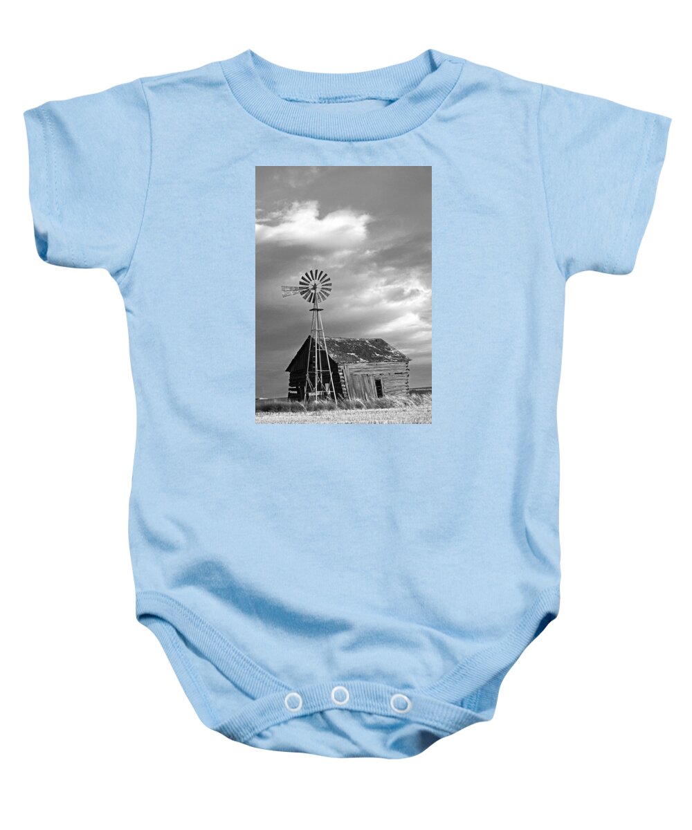 Outdoors Baby Onesie featuring the photograph Windmill and Barn at Sunset by Doug Davidson