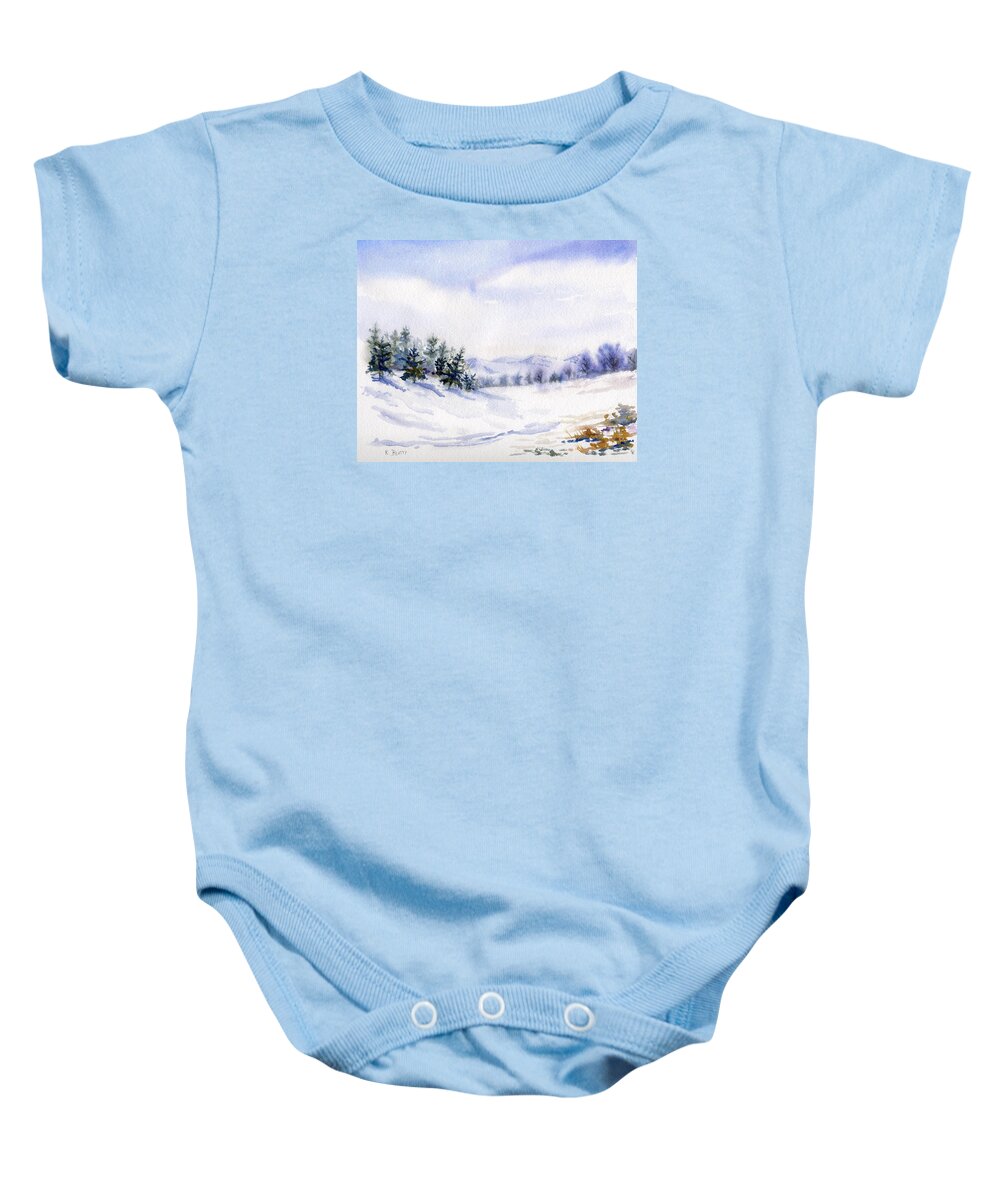 Winter Baby Onesie featuring the painting Winter Landscape Snow Scene by Karla Beatty