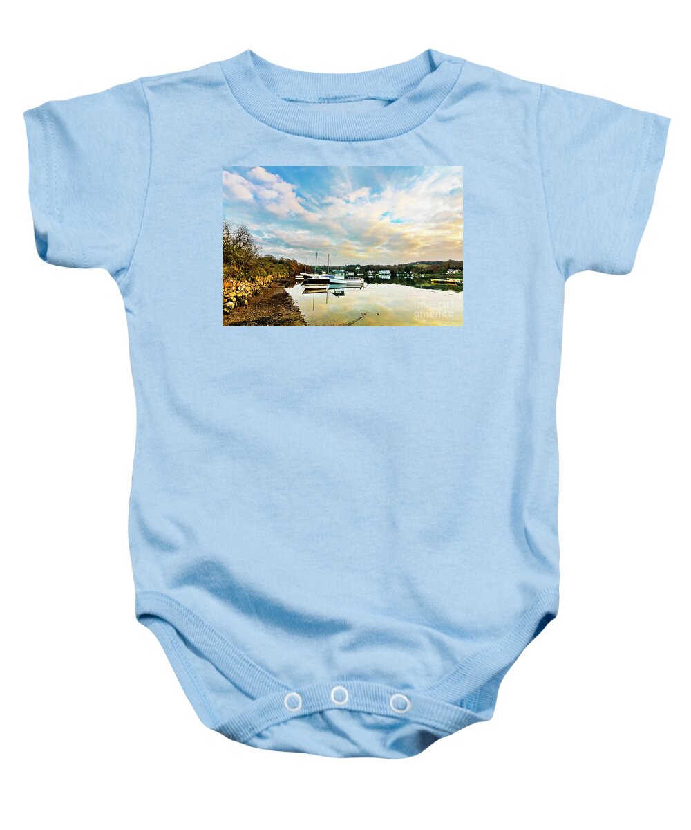 Mylor Baby Onesie featuring the photograph Winter Sunset by Terri Waters