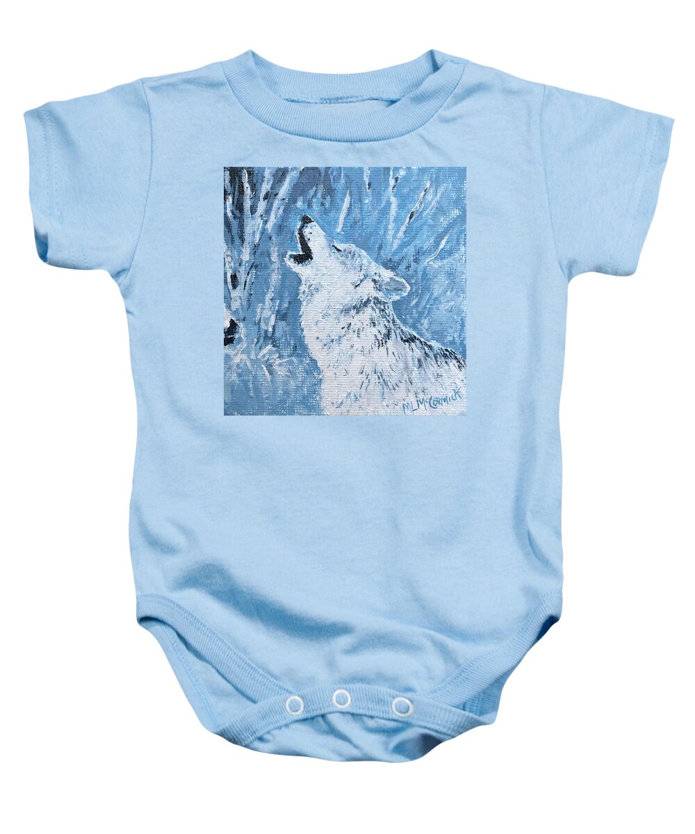 Wolf Baby Onesie featuring the painting Wolf of the Tetons by ML McCormick