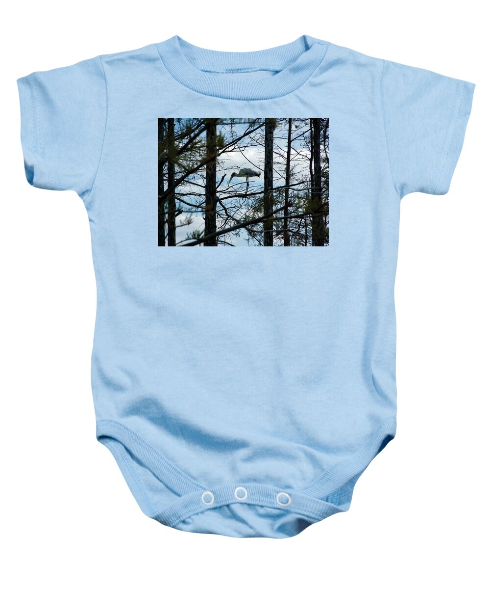 Bird Baby Onesie featuring the photograph Woodstork Within The Forest by William Bitman