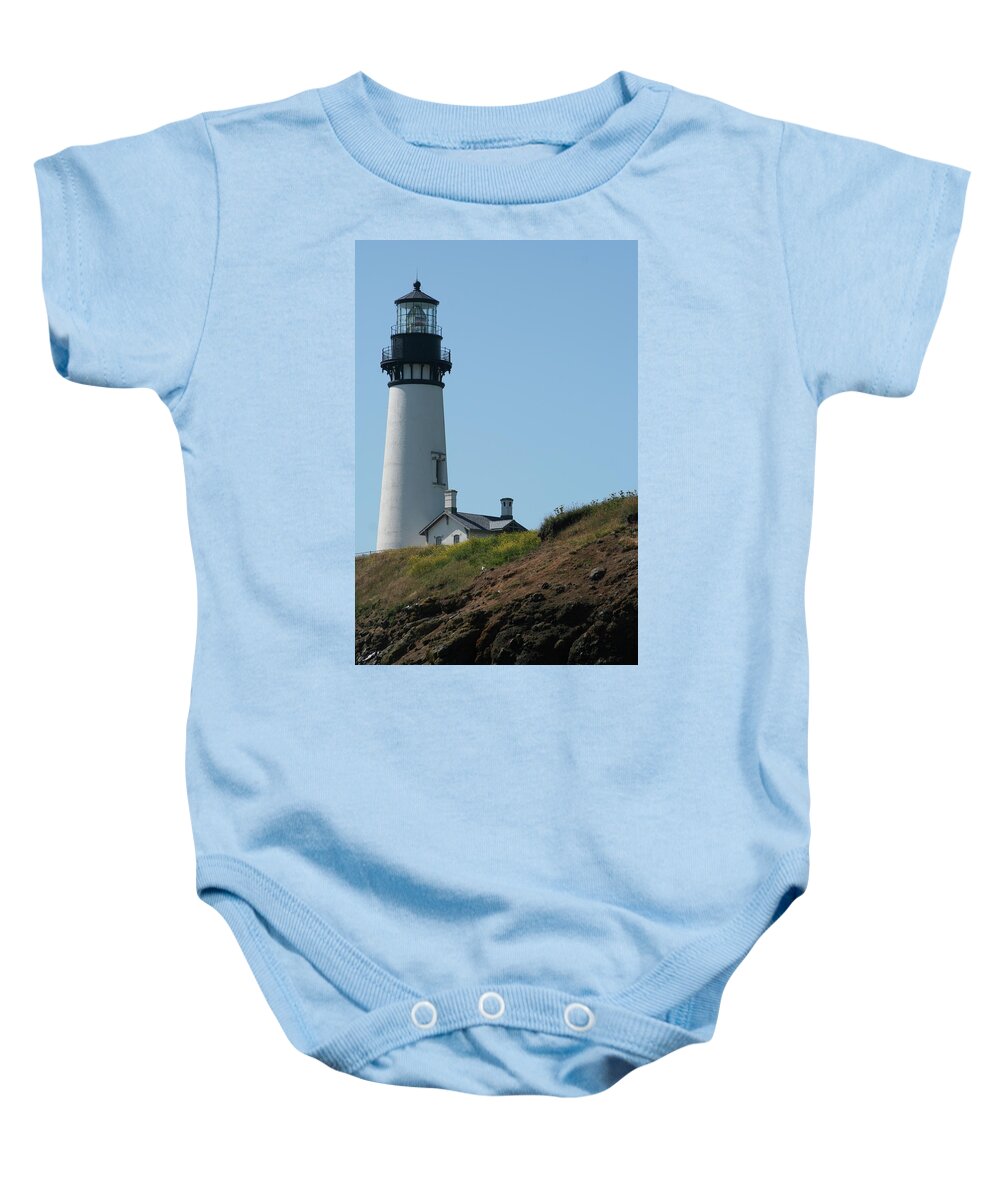 Lighthouse Baby Onesie featuring the photograph Yaquina Lighthouse by Laddie Halupa