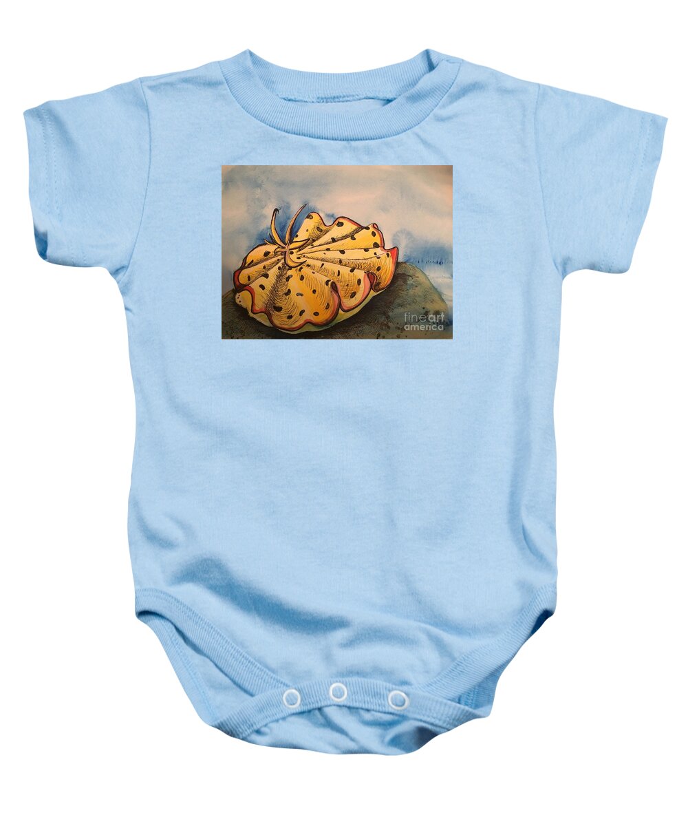 Yellow Nudibranch Baby Onesie featuring the painting Yellow Nudibranch by Mastiff Studios