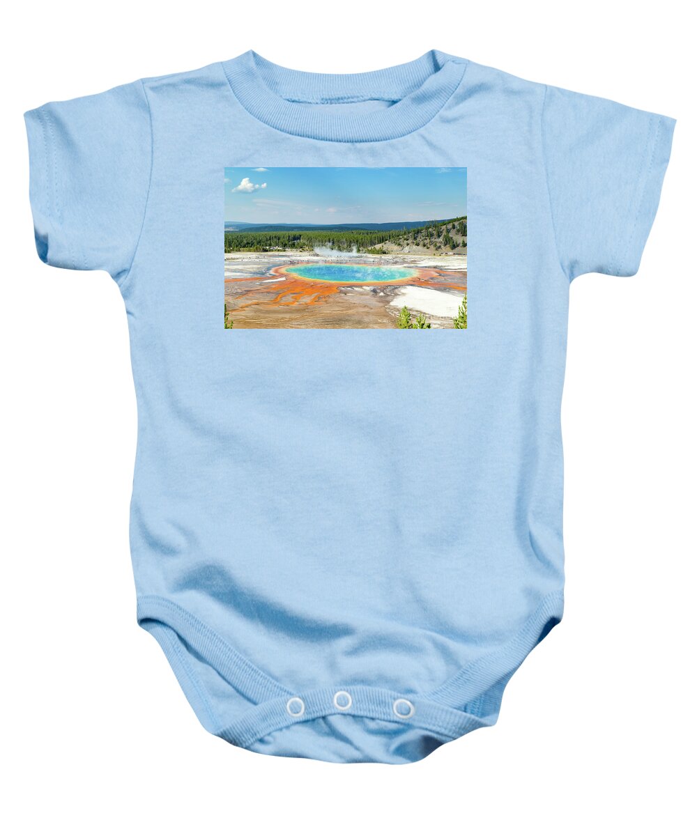Grand Prismatic Spring Baby Onesie featuring the photograph Yellowstone Grand Prismatic Spring by Andy Myatt